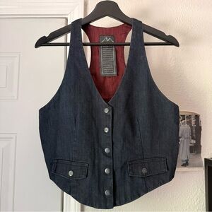 MARLOW blue denim cotton silver button up vest top